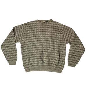 Haggar Textured Knit Sweater Mens Large Beige Brown USA Made